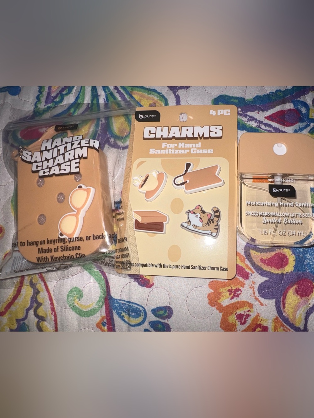Beige Hand Sanitizer Charm Case with Decorative Charms